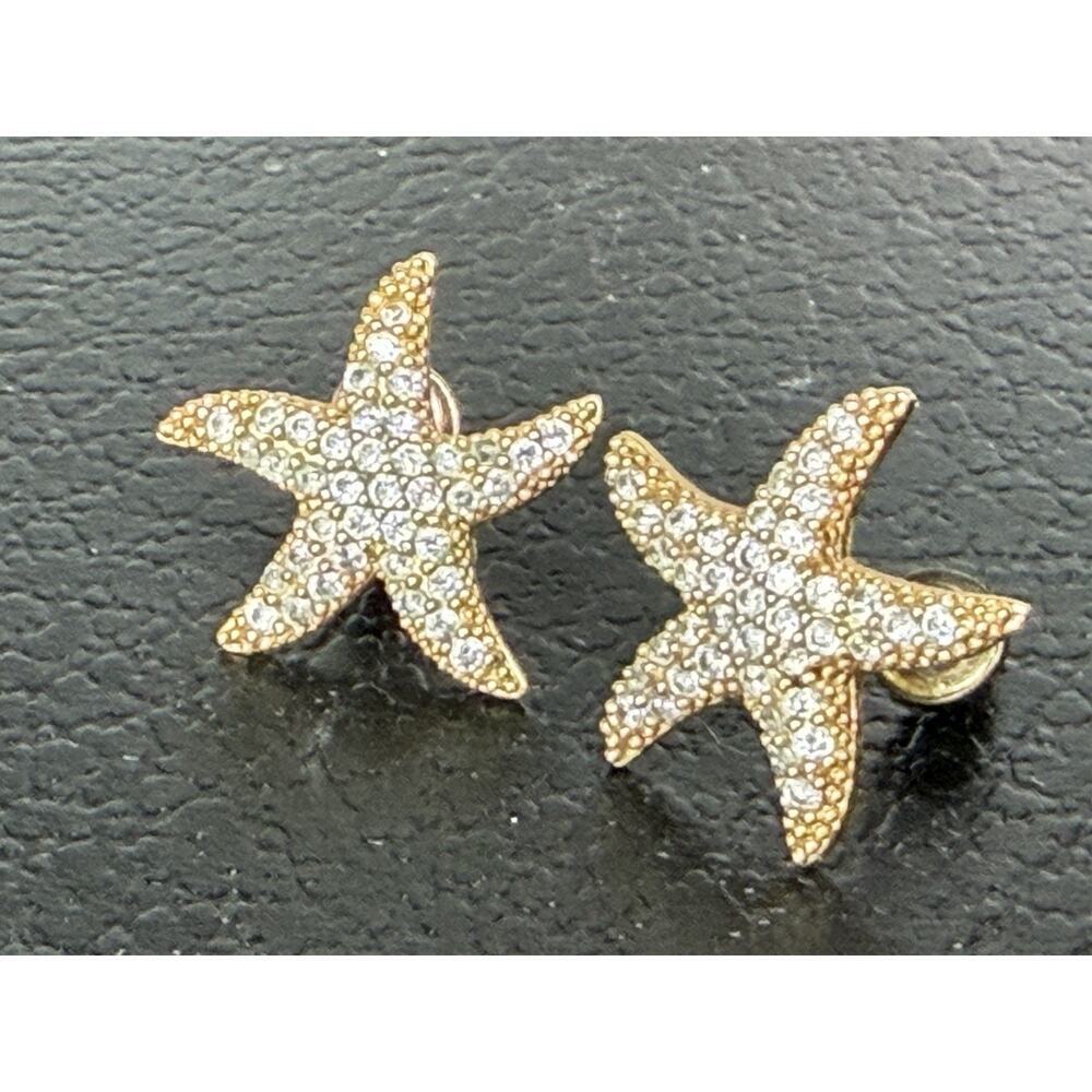 Starfish Gold Rhinestone Stud Earrings Minimalist Dainty
